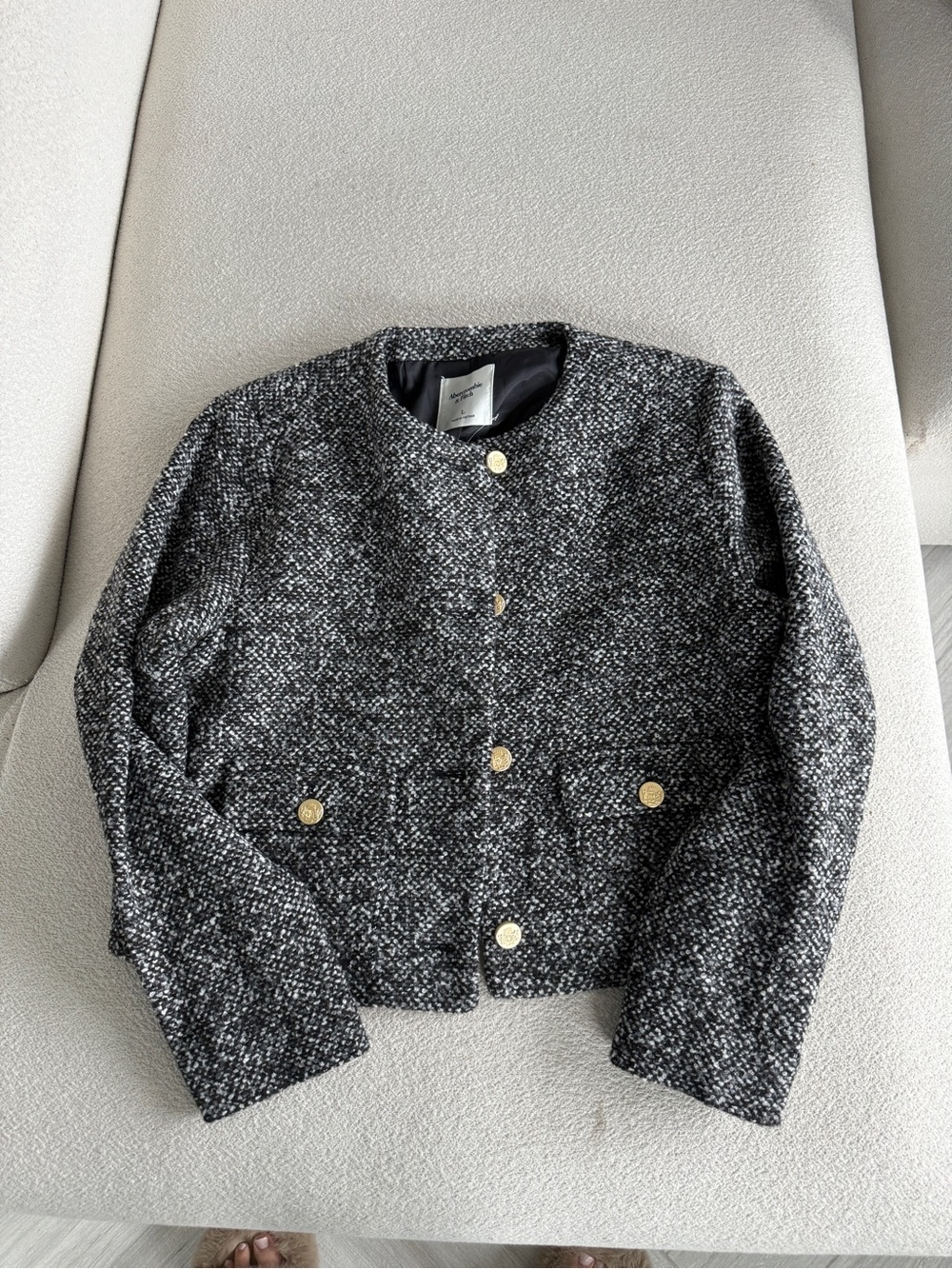Abercrombie & Fitch Black and White Tweed Button Jacket